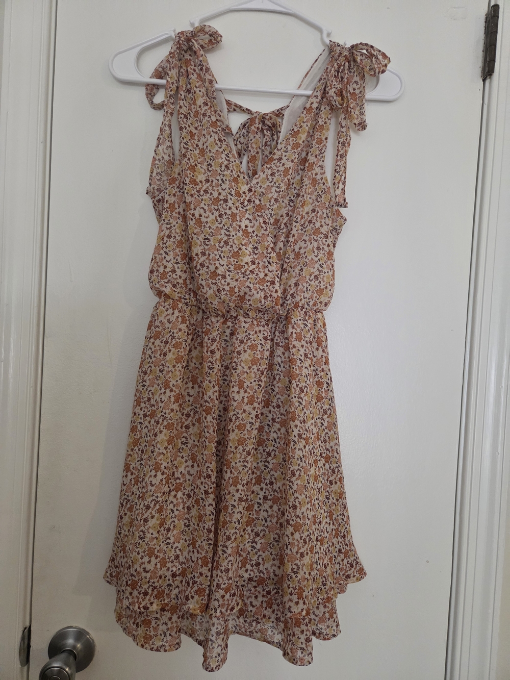 Jessica Simpson Orange Floral Tie-Back Mini Dress Sz S Boho Cottagecore